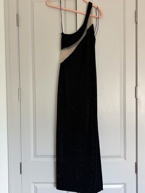 Alice + Olivia Black One-Shoulder Maxi Dress with Sheer Diagonal Panel